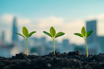 Urban Sprouts: Seedlings Emerging Against a Cityscape, A Symbol of Resilience