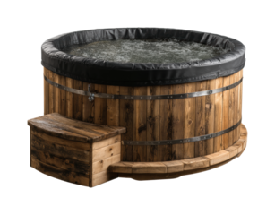 Relaxing spa experience hot tub wooden design tranquil