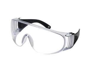 Clear safety glasses with black temples