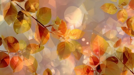 An artistic representation of autumnal foliage, branches, and leaves with bokeh effect