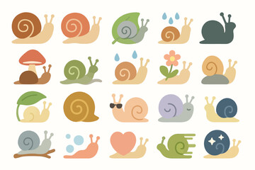 Cute Cartoon Snail Clipart Set Kawaii Nature Insects Vector Illustration