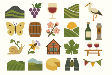 Kaiserstuhl Germany Wine Grapes Cheese Countryside Tourism Icons