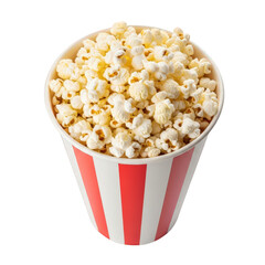 Freshly made popcorn in red and white striped container isolated on transparent background