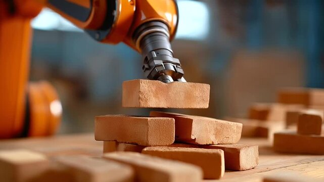Automated Robotic Arm Laying Bricks in Construction Industry &ndash; industrialized construction building industry AEC robotic arms industrial robots