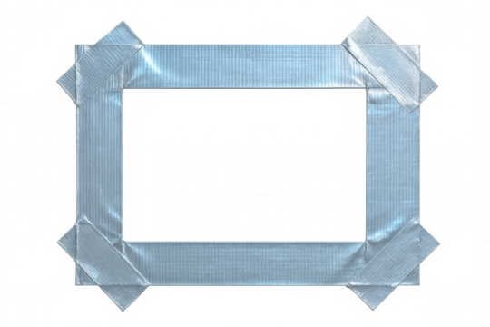 Silver duct tape forming rectangular frame on transparent background, ideal for adding a grunge touch to designs - Powered by Adobe