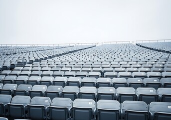 Naklejka premium Rows of empty stadium seats under a bright sky