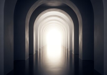 Fototapeta premium Endless arched hallway leading to bright light