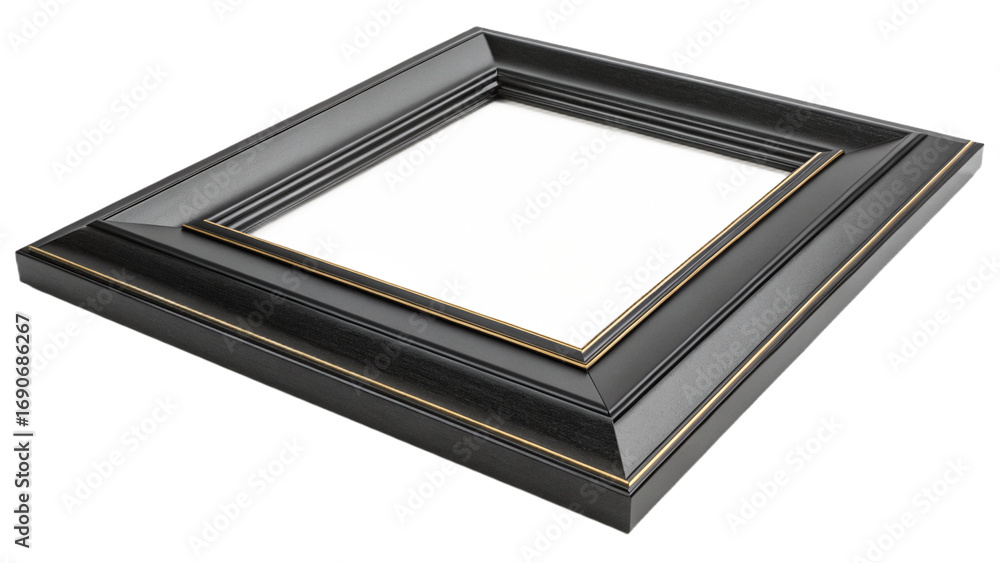 Poster a slightly angled view of a dark picture frame with a white center on a black background