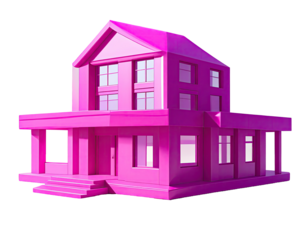 Vibrant pink, stylized house, 3D model