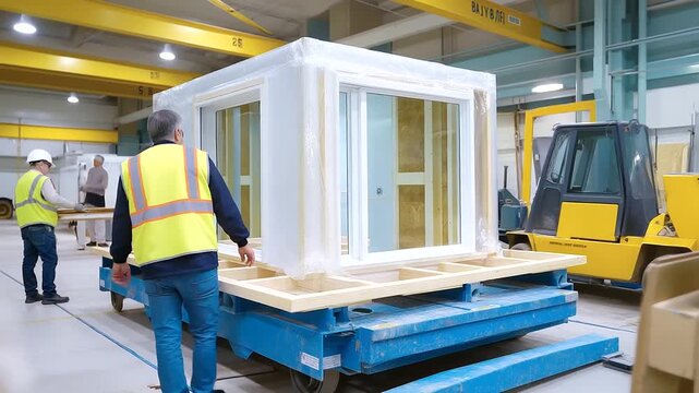 Efficient Assembly of Bathroom Pods in Offsite Construction Industry &ndash; industrialized construction building industry AEC assembly line production line manufacturing line