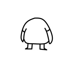 Minimalist black outline drawing of a cartoon character with a round body, short legs, and small arms, symbolizing simplicity, fun, and creativity in a playful illustration style.