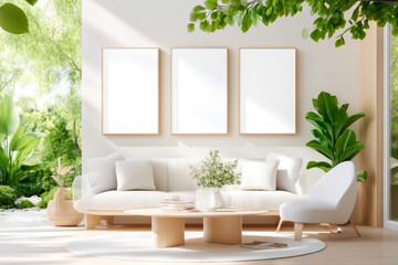 A sleek and clean modern living room with a textured sofa