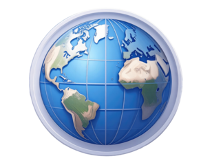 3D globe, light blue, continents,  world map,  silver frame