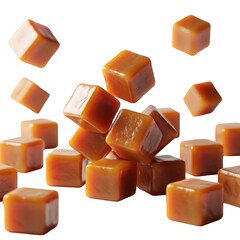 Assorted caramel candies isolated on transparent background