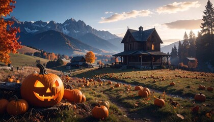 Spooky House and Pumpkin Patch