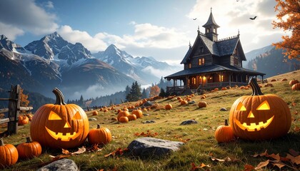 Spooky House and Pumpkin Patch