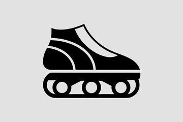 Modern roller skate icon in vector style: minimalist skate silhouette, symbolizing wheels, sport, footwear, motion, sleek design and emblematic athletic graphic for logo needs.
