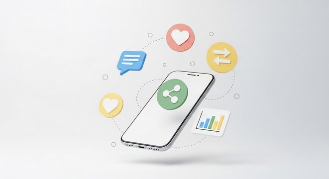 3D Smartphone with Social Media Icons, Modern Communication Concept.