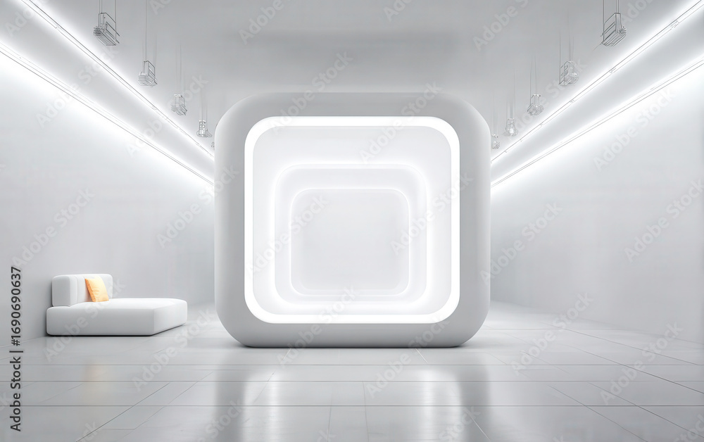 Poster modern minimalist interior with a large illuminated square structure