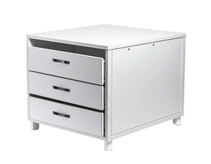 White three-drawer storage unit, square, with empty drawers