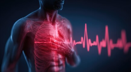 Anatomical illustration of a man with a painful heart