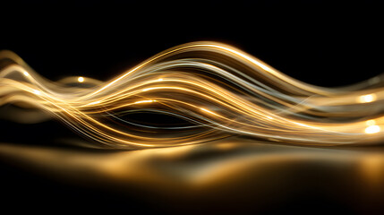 Abstract golden light streak on a black background for a luxury motion design