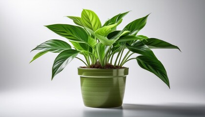 vibrant green plant growing in a pot isolated on white