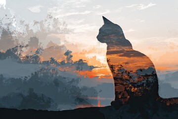 Silhouette cat at sunset
