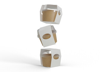 Kraft Bowl Packaging Mockup with Transparent Lid and Paper Sleeve