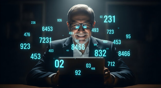 Successful businessman analyzes financial data on tablet, strategic planning, market trends, investment opportunities, achieving growth and success in the global economy. - Powered by Adobe