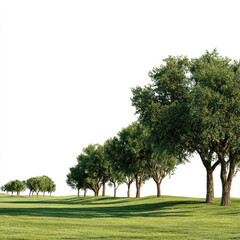 Fototapeta premium Green trees on grassy field with clear sky
