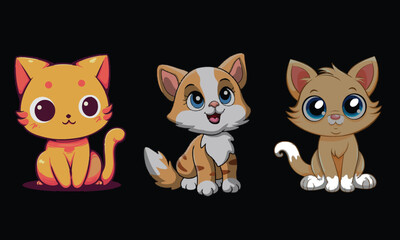 Cute and smile cats set, doodle pets friends. Collection of funny adorable cats or fluffy kittens cartoon character design with flat color. Pets companions friendship.