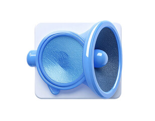 Light-blue, cartoon-style megaphone icon on a white square