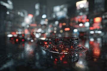 Abstract futuristic cityscape with illuminated ring