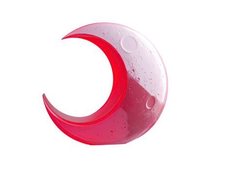 Red crescent moon, glossy, 3D