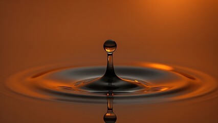 A droplet of a dark beverage creating a ripple, backlit with golden light.