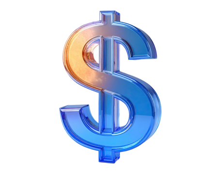 3D rendered dollar sign, gradient blue and orange