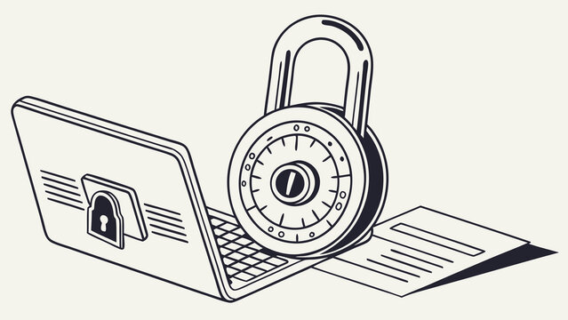 Cybersecurity concept Laptop padlock and document illustration digital security data protection online safety internet privacy secure connection encryption password protection data encryption secure .