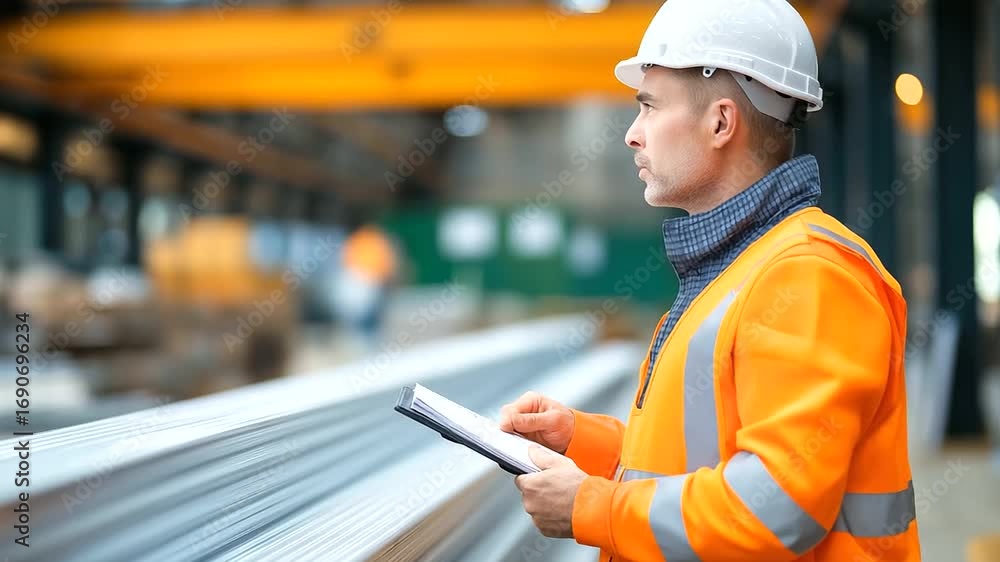 Aufkleber quality control inspector evaluates prefabricated structural element in factory – prefabricated offs