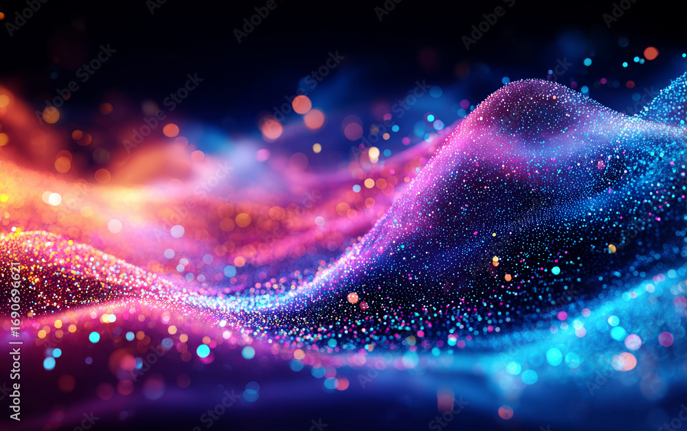 Poster vibrant and colorful abstract wave with sparkling particles
