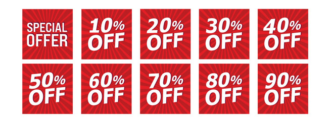 Special Offer and  Percent Off Label With Red Starburst stock illustration