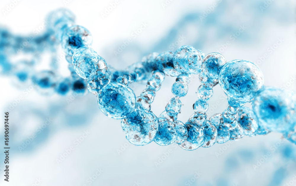 Poster close-up view of a dna double helix structure in blue tones