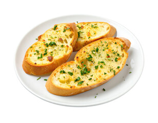 Toasted garlic bread slices on a white plate