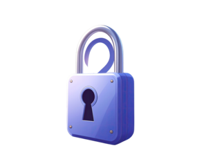 3D illustration of a light purple padlock with a keyhole, open latch