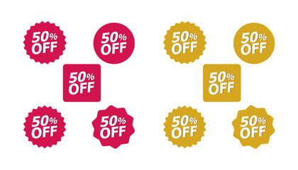 Discount 50% Offer Price red and yellow  Label and Flat Design stock illustration