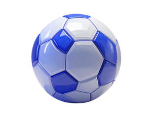 Round soccer ball, white and blue, glossy finish