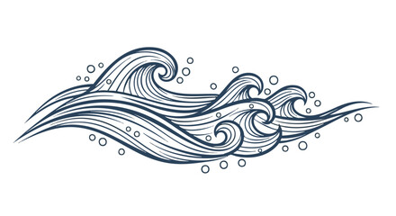 Stylized line art drawing of ocean waves with bubbles.