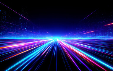 Vibrant Neon Light Streaks Creating a Futuristic Digital Landscape
