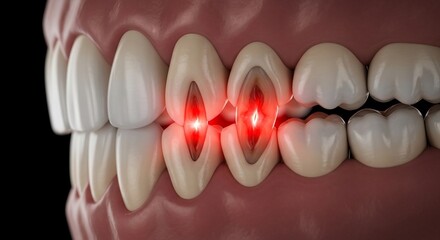 Detailed Dental Illustration Showing Tooth Decay and Inflammation with Red Highlight
