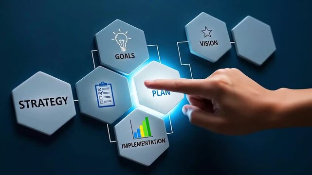 Business strategy planning with focus on goals and action plans illustrated through icons and visuals